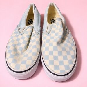 Vans Blue Checkered Slip-On Shoes Size 10